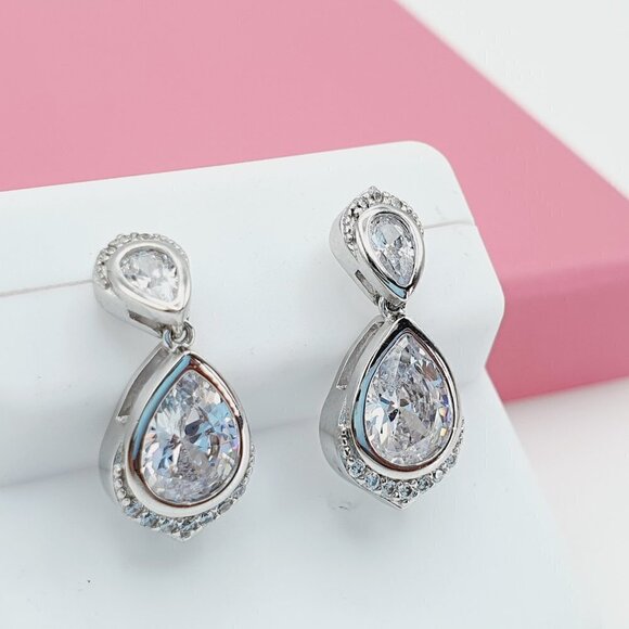 "925 Sterling Silver Cubic Zirconia Earrings, U19254678 - Picture 1 of 11